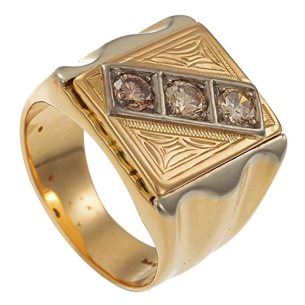 Herrenring, 14K, Gelb-/Weißgold, Brillanten 0,69 ct
