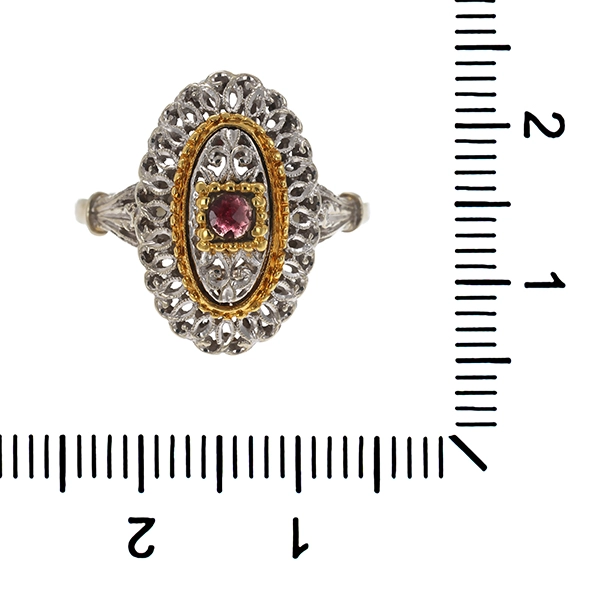 Ring, 18K, Gelb-/Weißgold, Granat