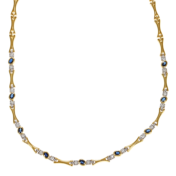 Collier, 18K, Gelb-/Weißgold, Saphire, Brillanten