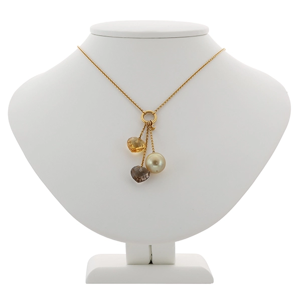 Collier,18K, Gelbgold, Perle, Quarz, Brillant, Citrin