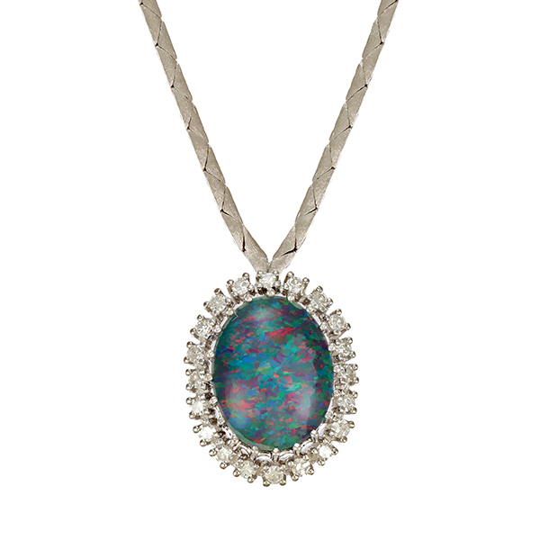 Collier, 14K, Weißgold, Opaltriplette, Brillanten