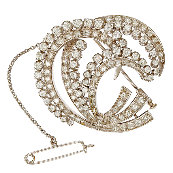 Brosche, 18K, Weißgold, Brillanten & Diamanten, 