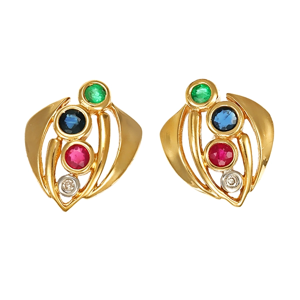 Ohrstecker, 14K, Gelbgold, Diamanten, Edelsteine