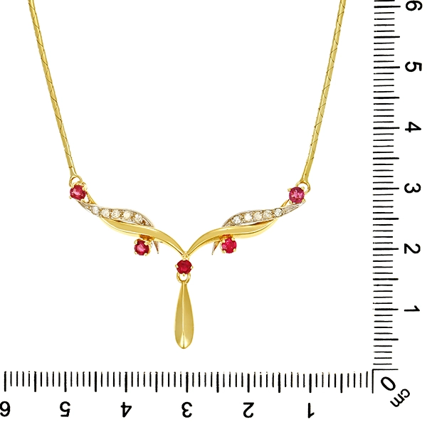 Collier, 14K, Geolb-/Weißgold, Zirkonia, synth. Rubin