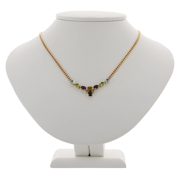 Collier, 14K, Gelbgold, diverse Edelsteine