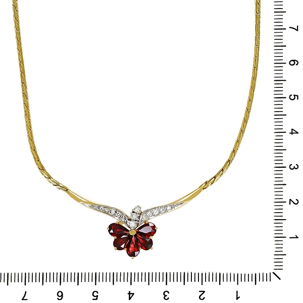 Collier, 14K, Gelbgold, Brillanten 0,26 ct, Granat