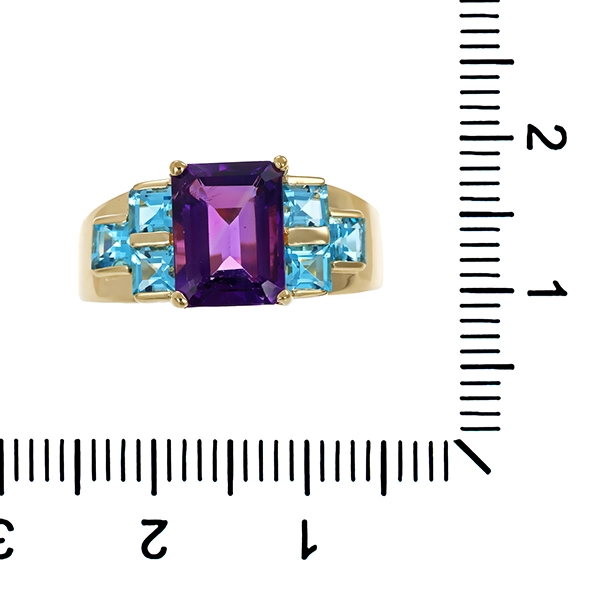 Ring, 9K, Gelbgold, Amethyst, Blautopase