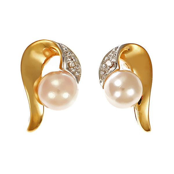 Ohrstecker, 14K, Gelb-/Weißgold, Perle, Diamant