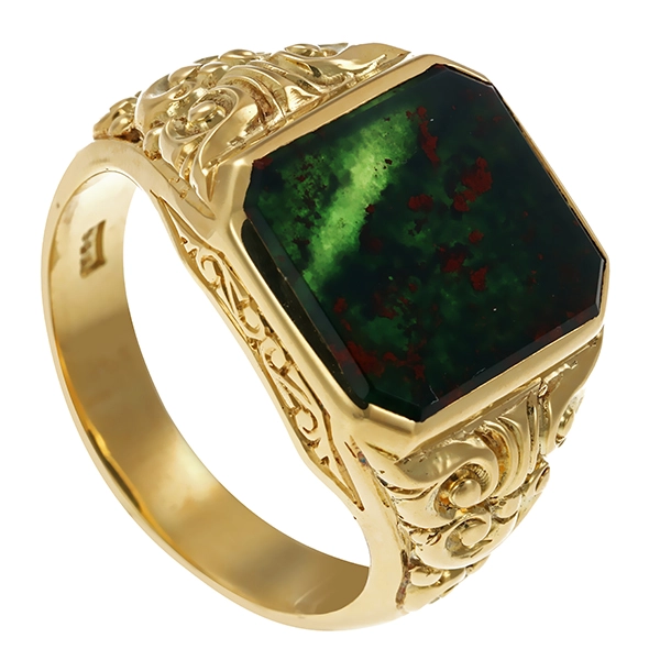 Herrenring, 14K, Gelbgold, Heliotrop