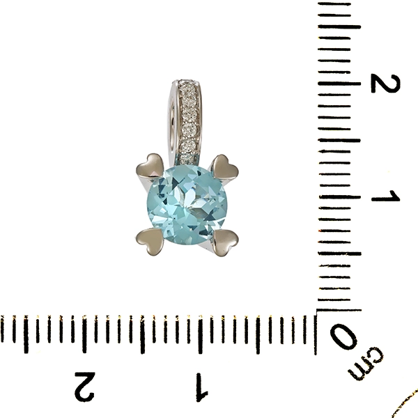 Anhänger, 14K, Weißgold, Topas blau, Diamant