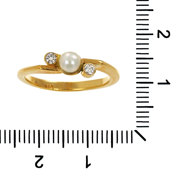 Ring, 14K, Gelbgold, Perle, Brillanten