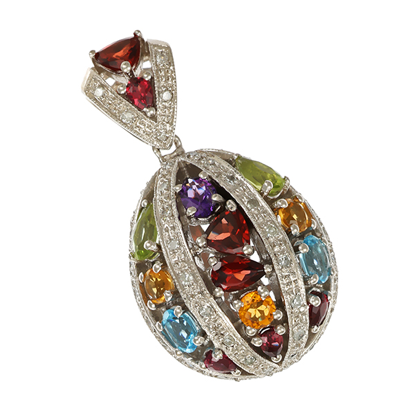 Anhänger, 18K, Weißgold, Edelsteine, Diamant