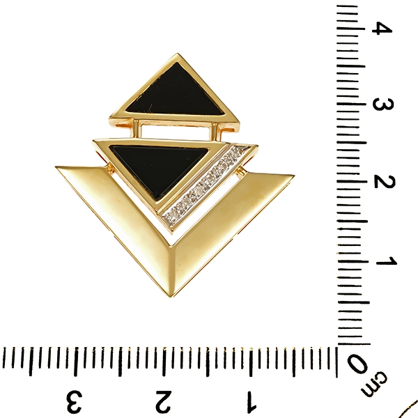 Anhänger, 14K, Gelbgold, Onyx, Diamant