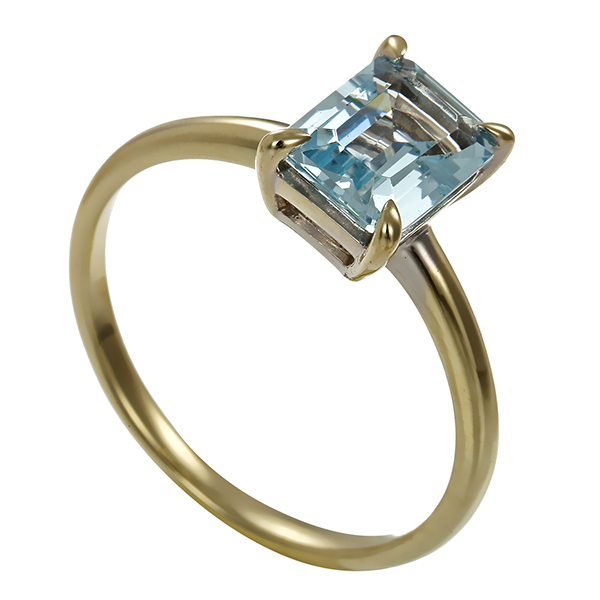 Ring, 10K, Weißgold, Aquamarin