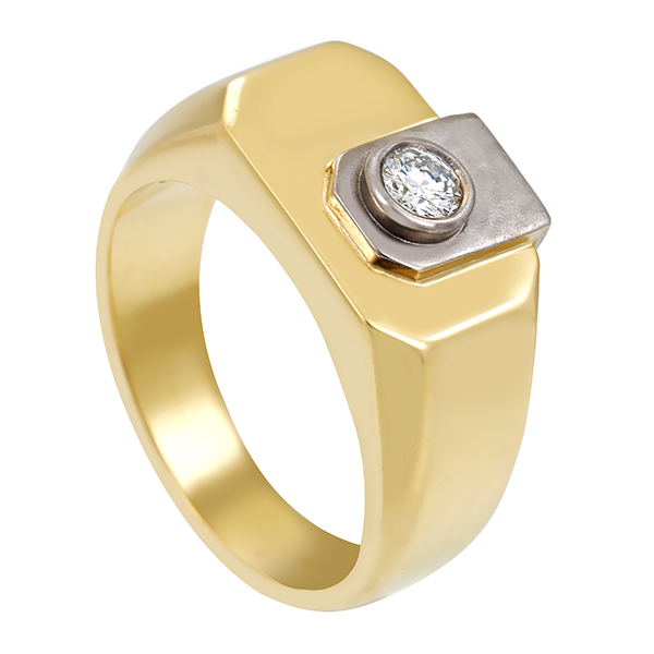 Herrenring, 18K, Gelb-/Weißgold, Brillant 0,25 ct