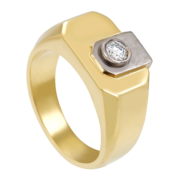 Herrenring, 18K, Gelb-/Weißgold, Brillant 0,25 ct