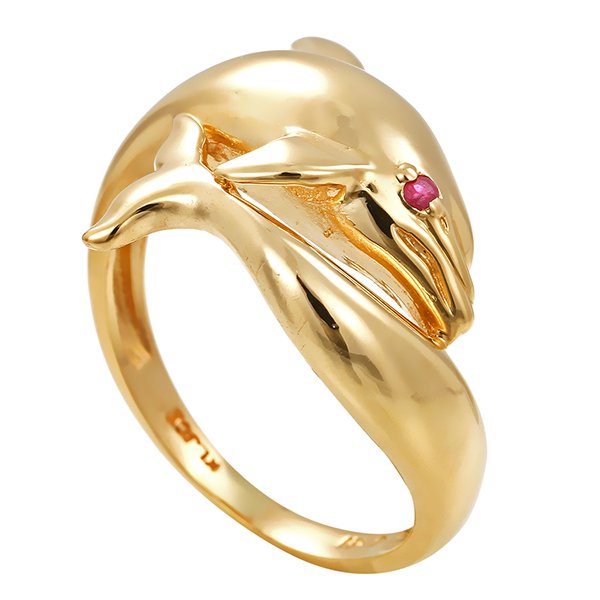 Ring, 14K, Gelbgold, Rubin, Delphin