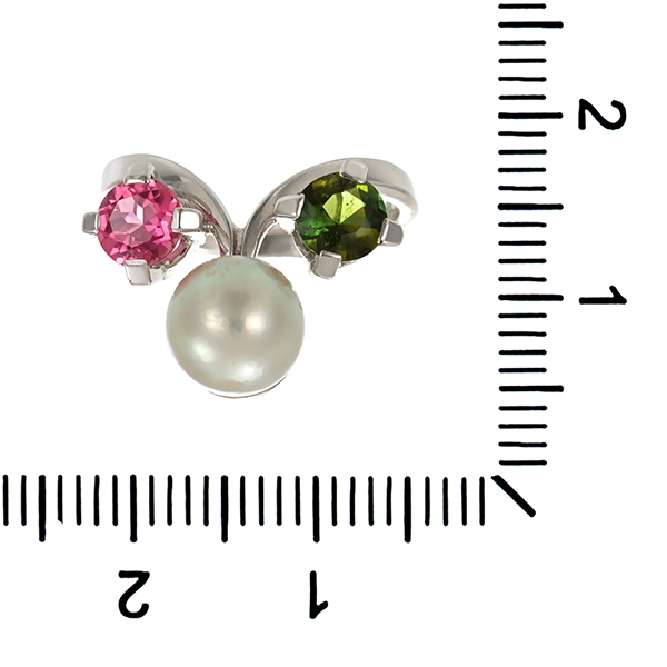 Ring, 14K, Weißgold, Perle, Turmanline
