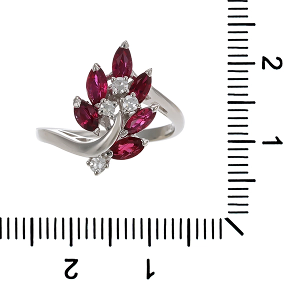Ring, 14K, Weißgold, Diamanten, Rubine