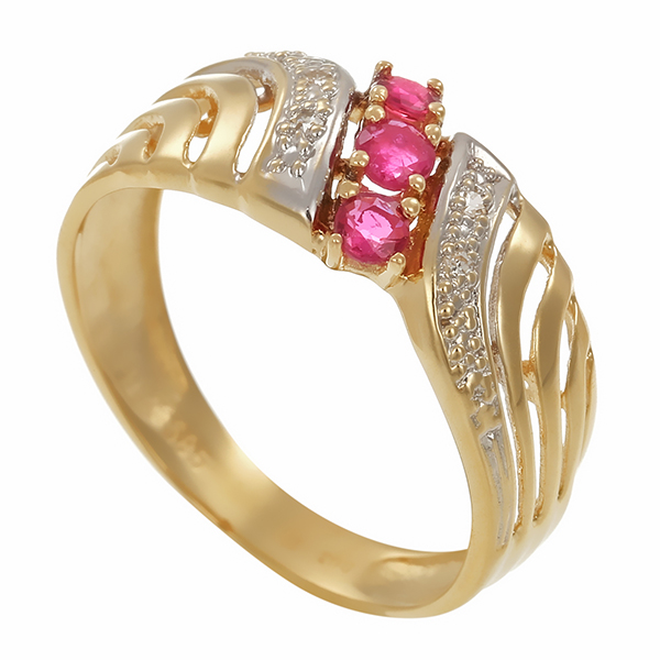 Ring, 14K, Gelb-/Weißgold, Rubin, Diamant