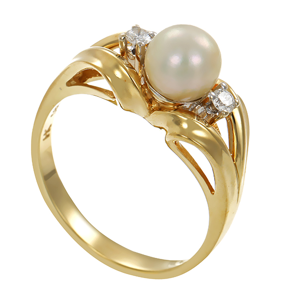 Ring, 14K, Gelb-/Weißgold, Perle, Brillanten