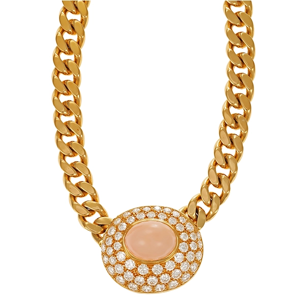 Collier, 18K, Gelbgold, Brillant, Koralle