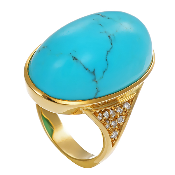 Ring, 18K, Gelbgold, Türkis, Brillanten