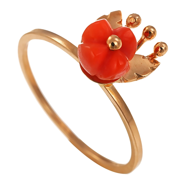 Ring, 14K, Rotgold, Koralle