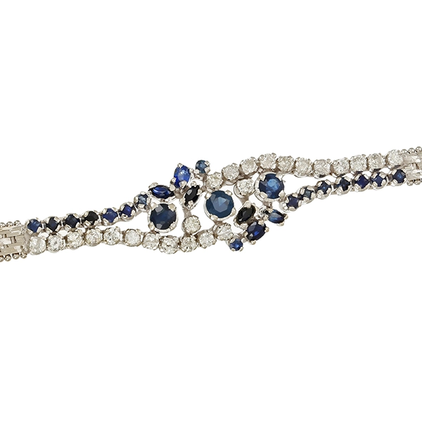 Armband, 18K, Weißgold, Saphir, Brillant