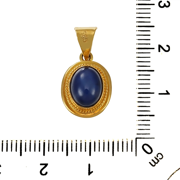 Anhänger, 14K, Gelbgold, synthetischer Sternsaphir