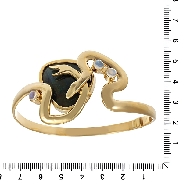 Armreif, 14K, Gelbgold, Labradorit, Mondstein