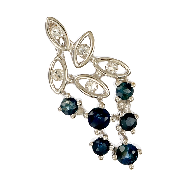 Anhänger, 14K, Weißgold, Saphir, Diamant