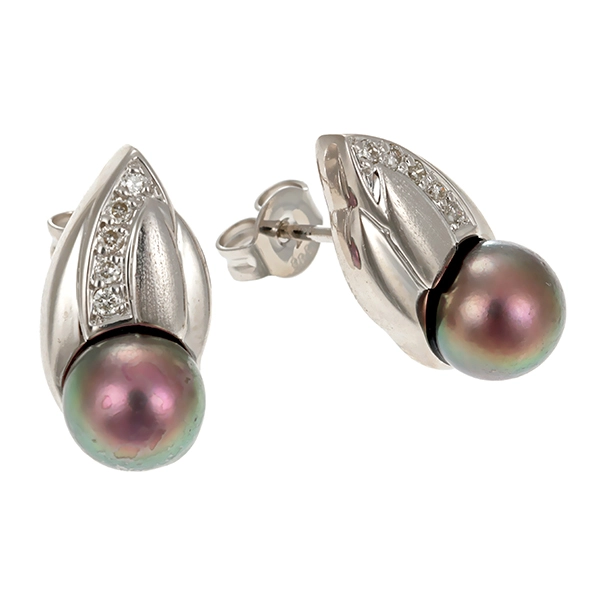 Ohrstecker, 14K, Weißgold, Perlen, Diamanten