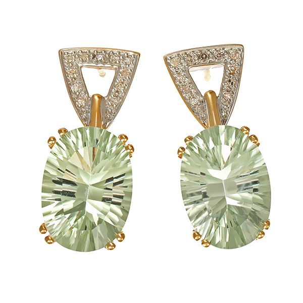 Steckhänger, 14K, Gelb-/Weißgold, Prasiolithe, Diamanten