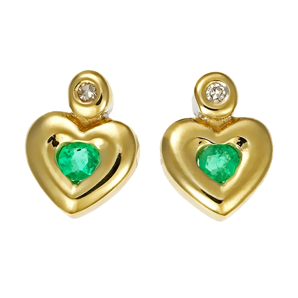 Ohrstecker, 14K, Gelb-/Weißgold, Smaragd, Diamant