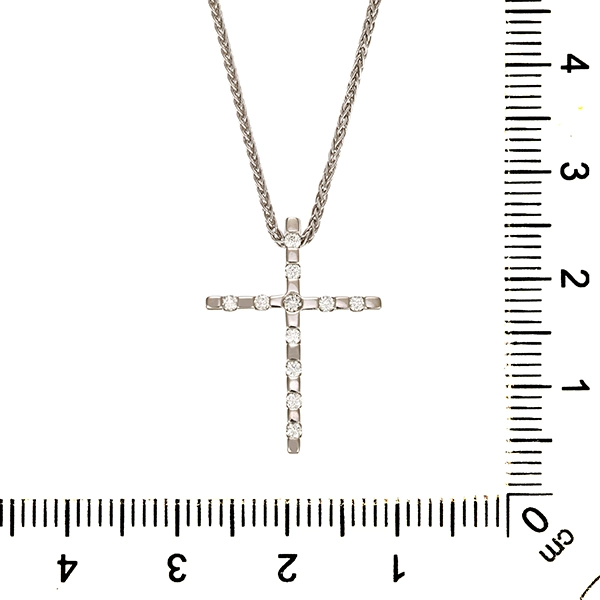 Collier, 14K, Weißgold, Brillanten, Kreuz