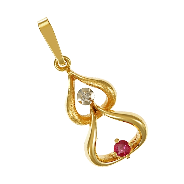 Anhänger, 14K, Gelbgold, Rubin, Diamant