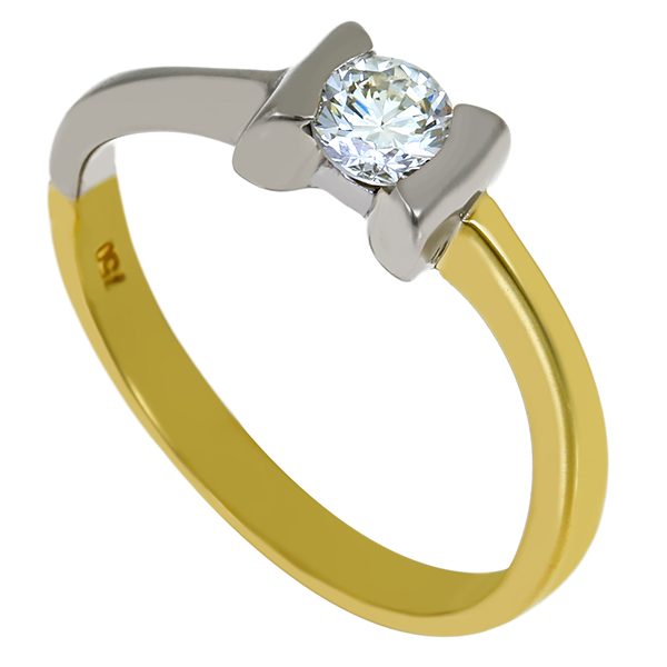 Diamantring, 18K, Gelb-/Weißgold, Brillant 0,34ct