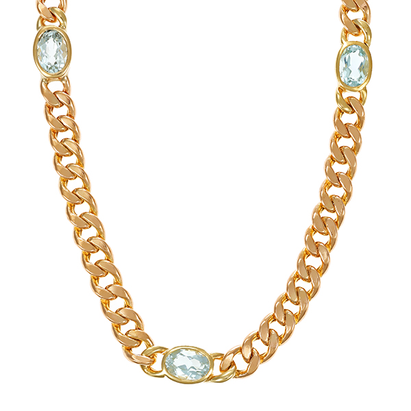 Collier, 9K, Gelbgold, Topas blau