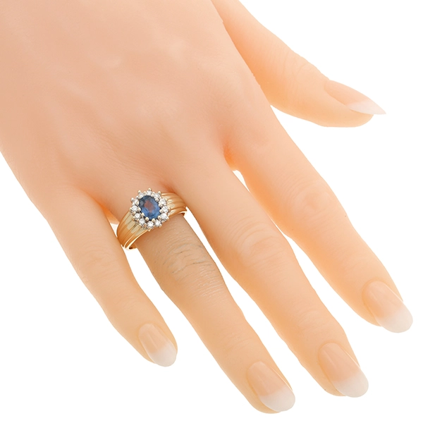 Ring, 14K, Gelb-/Weißgold, synthet. Saphir, Brillant