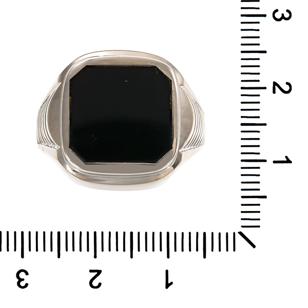 Herrenring, 14K, Weißgold, Onyx