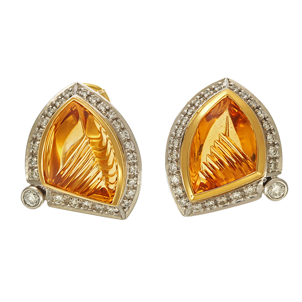 Clipstecker, 18K, Gelb-/Weißgold, Citrin, Brillanten