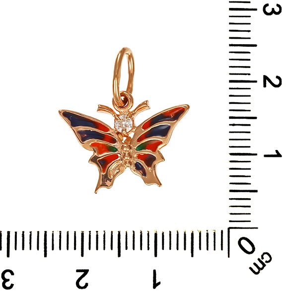 Anhänger, 14K, Rotgold, Emaille, Schmetterling