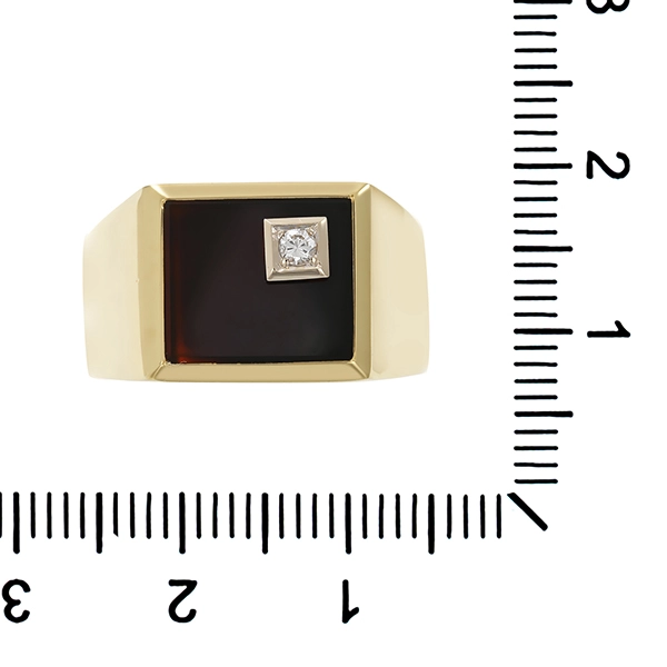 Herrenring, 14K, Gelbgold, Onyx, Brillant