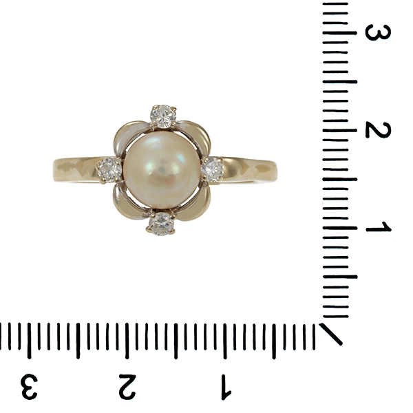 Ring, 14K, Weißgold, Perle, Brillanten