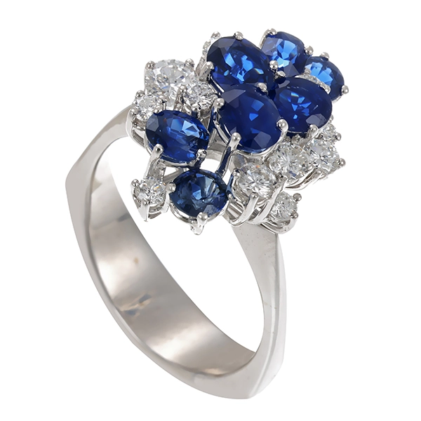 Ring, 18K, Weißgold, Saphire, Brillanten, U58