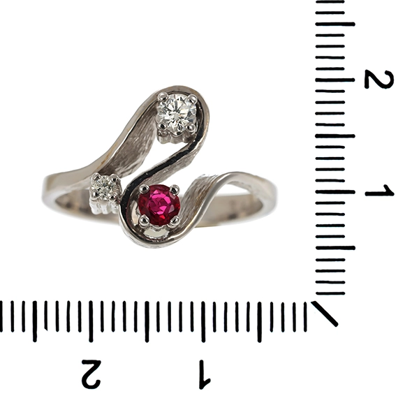 Ring, 14K, Weißgold, Rubin, Brillanten