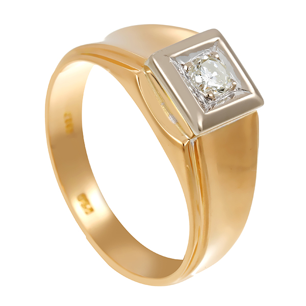 Herrenring, 18K, Gelb-/Weißgold, Brillant 0,30 ct