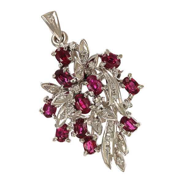 Anhänger, 18K, Weißgold, Diamant, Rubin