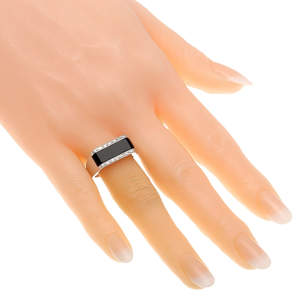 Ring, 8K, Weißgold, Onyx, Diamant